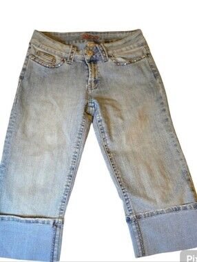 Women’s Light Blue Cuffed Jeans - Casual Mid-Rise Pant